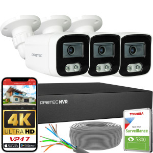Zestaw do monitoringu 3 kamery tubowe 8Mpx IP PoE zewnętrzne z mikrofonami