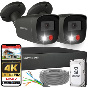 Zestaw do monitoringu 2 kamery tubowe grafitowe 8Mpx IP PoE zewnętrzne z mikrofonami