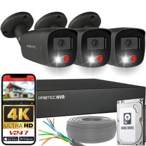 Zestaw do monitoringu 3 kamery tubowe Grafitowe 8Mpx IP PoE zewnętrzne z mikrofonami