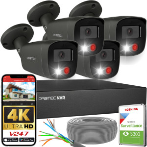 Zestaw do monitoringu 4 kamery tubowe Grafitowe 8Mpx IP PoE zewnętrzne z mikrofonami