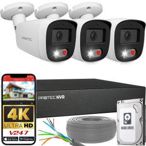 Zestaw do monitoringu 3 kamery tubowe 8Mpx IP PoE zewnętrzne z mikrofonami