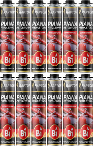 12szt Piana Ognioodporna B1 montażowa Raptor 750 ml