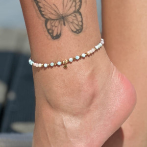 Bransoletka sznurkowa na nogę - Larimar Opal Hematyt