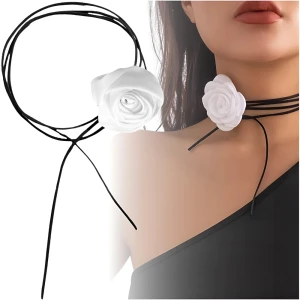Naszyjnik damski choker wpadający wiązany biały kwiatek kwiat