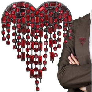 Broszka serce z cyrkoniami przypinka czerwona elegancka pin