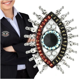 Srebrna broszka z cyrkoniami oko z koralikami przypinka eye