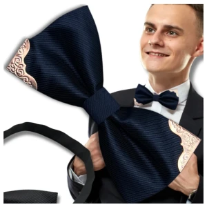 Muszka męska granatowa regulowana mucha elegancka ze zdobieniem