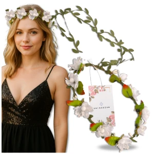 Biały Wianek Opaska do Włosów na komunię Kwiaty Róże Styl Boho