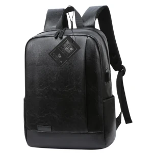 Plecak czarny podróżny miejski USB BAD&BAGS skórzany wodoodporny