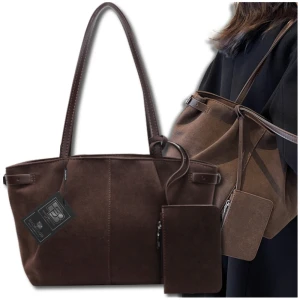BAD&BAGS torebka damska skórzana eko zamsz brązowa shopper