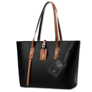 BAD&BAGS torebka damska skórzana klasyczna czarna z brązową wstawką shopper