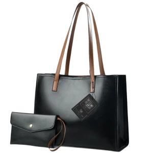 BAD&BAGS torebka damska skórzana klasyczna czarna lakierowana shopper