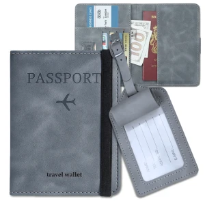 Szary Zestaw Podróżny Etui na Paszport i Zawieszka Travel Wallet