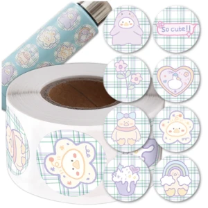 Naklejki kawaii okrągłe na rolce dla dzieci zestaw 500szt kolorowe DIY dekoracja