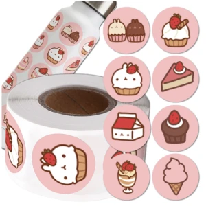 Naklejki ciastka kawaii okrągłe na rolce dla dzieci zestaw 500szt kolorowe DIY dekoracja