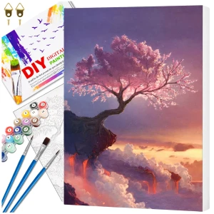 Malowanie po numerach z ramą 40 x 50cm obraz na płótnie Zachód Słońca Drzewo Sakura
