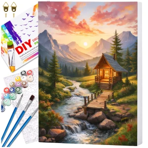 Malowanie po numerach z ramą 40 x 50cm obraz na płótnie Domek w Górach