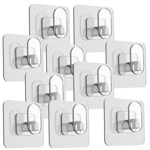 Samoprzylepne haczyki ścienne przezroczyste 6.5 × 6.5 cm – zestaw 10 sztuk