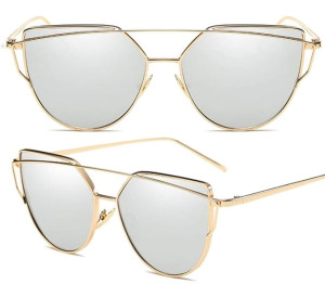 OKULARY LUSTRZANKI GLAM ROCK KOCIE OKO CAT EYE SILVER