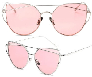 OKULARY LUSTRZANKI GLAM ROCK KOCIE OKO CAT EYE PINK SILVER