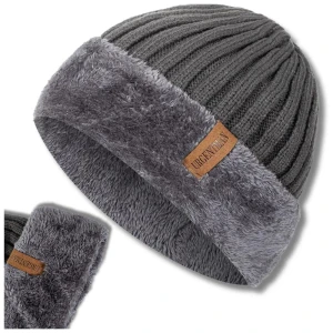 Czapka z futerkiem unisex ciepła zimowa ocieplana beanie