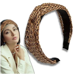 Opaska rattan twist szeroka ażurowa naturalna pleciona