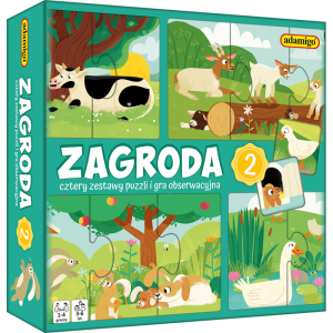 Zagroda 2. cztery zestawy puzzli i gra obserwacyjna