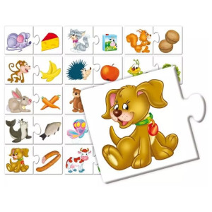 Zwierzaki i ich przysmaki. puzzle edukacyjne
