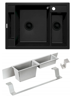 Zlewozmywak granitowy Deante Magnetic nero granit 1,5K 690X500X219MM + osprzęt space saver NERO ZRM_N503 + Deante Magnetic Zestaw akcesoriów do zlewozmywaka ZZMK011O
