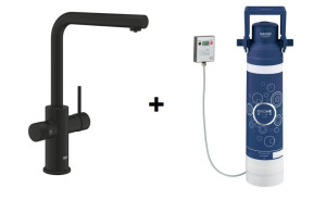 GROHE Minta - bateria kuchenna filtrująca z wyciąganą wylewką phantom black 30590KF0 + Grohe Blue - filtr z głowicą 40438001
