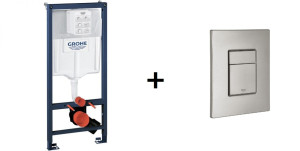 Stelaż Grohe Rapid SL do WC ściennego 38536001 + Przycisk uruchamiający Grohe Skate Cosmopolitan stal szlachetna mat 38732DC0