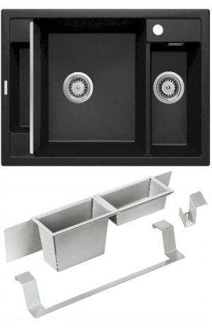 Zlewozmywak granitowy Deante Magnetic grafit 1,5K 690X500X219MM + osprzęt space saver ZRM_G503 + Deante Magnetic Zestaw akcesoriów do zlewozmywaka ZZMK011O