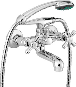 Bateria wannowa Deante Symetrio chrom ścienna z kompletem natryskowym BOS_011D