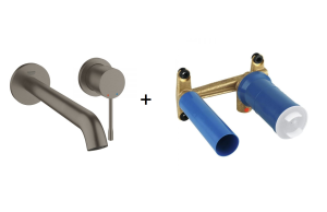 GROHE Essence – 2-otworowa bateria umywalkowa do ściennego montażu podtynkowego L 230 mm brushed hard graphite 19967AL1 + GROHE – jednouchwytowy element do zabudowy podtynkowej 23571000