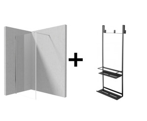 Deante Kerria Plus Kabina walk-in z powłoką 80 cm KTS_038P + Półka Mokko na kabinę typ A Nero ADM_N52K