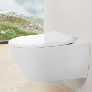 Miska wc bezrantowa Villeroy &amp; Boch Subway 2.0  z pojemnikiem na kostki fresh 37 x 56 cm Weiss Alpin 5614A101 + Deska WC Slimseat 9M78S101