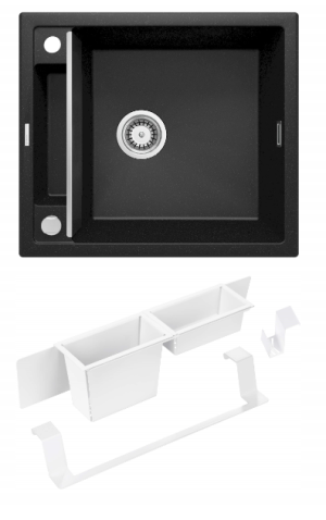 Zlewozmywak granitowy Deante Magnetic grafit 1 560X500X219, 3,5" + osprzęt space saver ZRM_G103 + Deante Magnetic Zestaw akcesoriów do zlewozmywaka ZZMKA11O