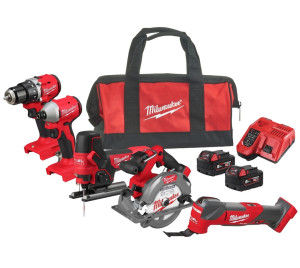 Milwaukee M18 BLCPP5A-502B - Zestaw combo wiertarko-wkrętarka + zakrętarka udarowa 1/4" + pilarka tarczowa 165 mm + narzędzie wielofunkcyjne + wyrzyna