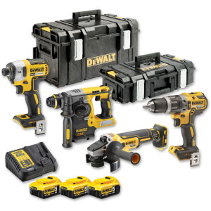 DeWalt DCK422P3 - Zestaw combo szlifierka kątowa 125 mm + wiertarko-wkrętarka + zakrętak udarowy + młotowiertarka