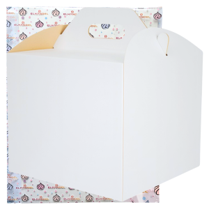 Pudełko na ciasto opakowanie karton na tort z rączką chrzest wesele biały 24x24x25