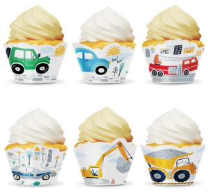 Papilotki osłonki auto autka babeczki muffinki 6x