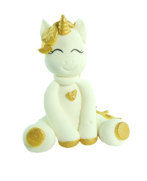 Figurka cukrowa na tort jednorożec unicorn biało złoty ozdoby na tort