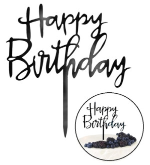 Topper ozdoby na tort napis Happy Birthday czarny akryl dekoracje urodzinowe