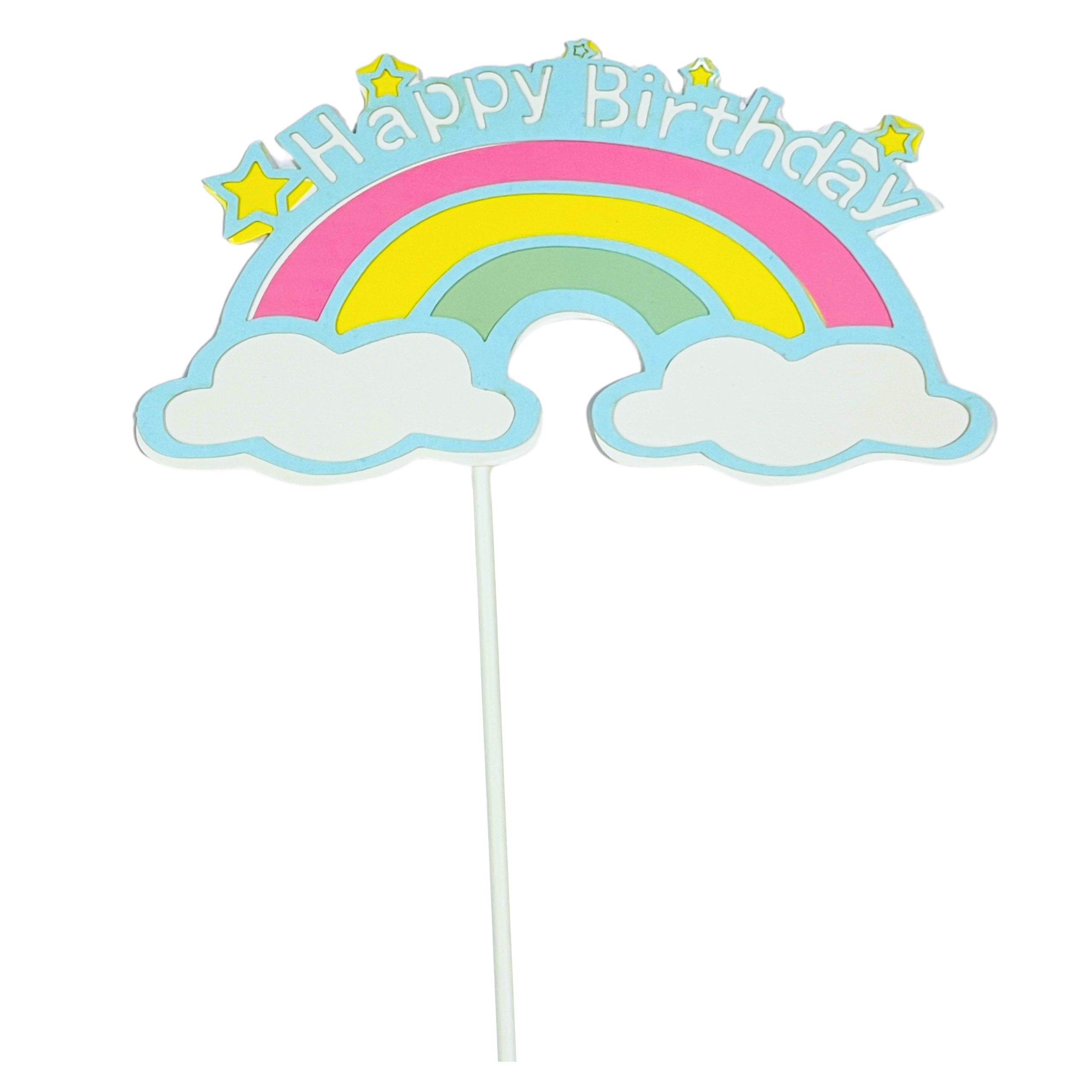 Topper ozdoby na tort napis Happy Birthday kolorowa tęcza dekoracje urodzinowe