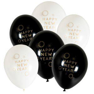 Balony lateksowe sylwester nowy rok czarny biały happy new year 6szt Balony lateksowe sylwester nowy rok czarny biały happy new year 6szt