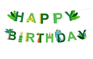 Baner girlanda dekoracja napis Happy Birthday dinozaury
