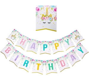 Baner girlanda dekoracja napis Happy Birthday Jednorożec