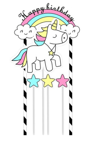 Topper piker ozdoby na tort babeczki jednorożec napis Happy Birthday unicorn dekoracje urodzinowe zestaw 5 sztuk