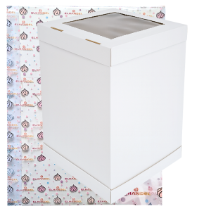 Pudełko na ciasto karton na tort z okienkiem opakowanie wesele chrzest biały 34x34x45