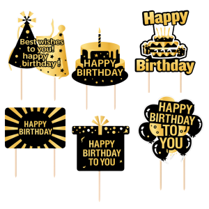 Topper ozdoby na tort napis Happy Birthday tort prezent balony dekoracje urodzinowe zestaw 6 sztuk